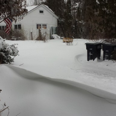 If I stood in that drift, it would be part way up my thigh.