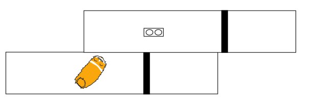 A right-lateral strike slip fault. The dark band was once continuous across the fault. The cat is wondering how is food bowl moved