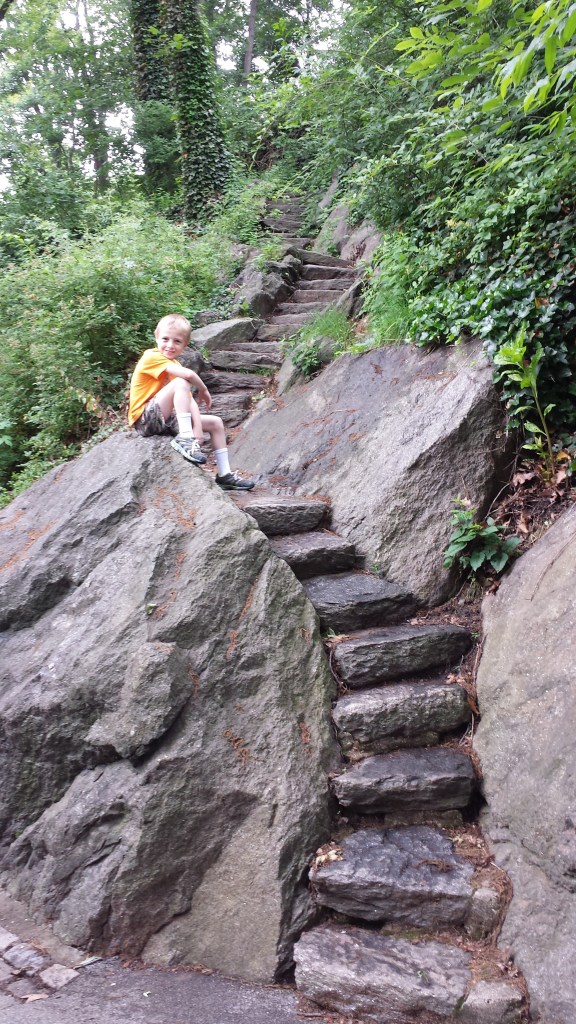 Nice kid on some gneiss stairs.