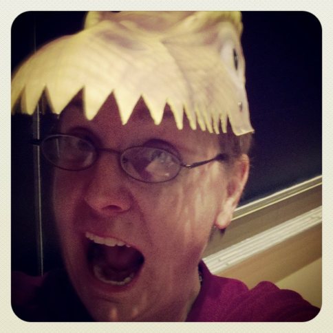 Fun in lecture with my dinosaur hat