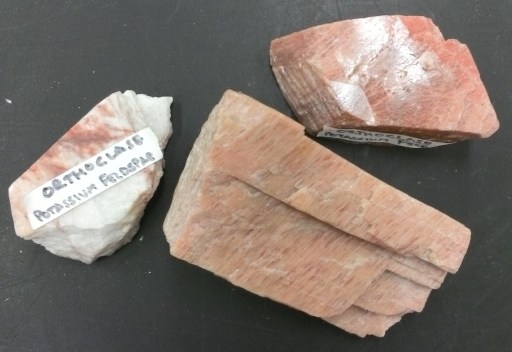 The mineral orthoclase. Also called potassium feldspar or K-spar. 