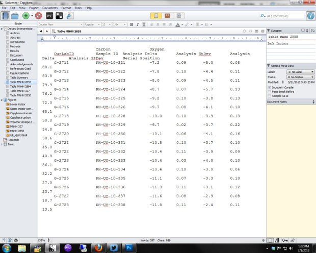 One table in Scrivener