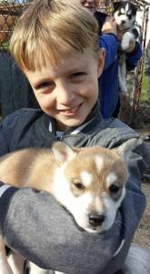 Boy and 5 week old puppy.