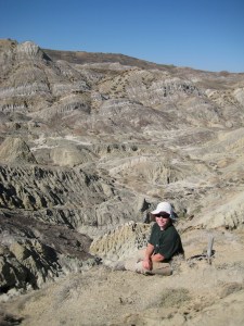 Sitting and looking for mammal fossils.