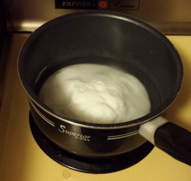 Preparing the priming solution (sugar and water).