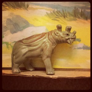 A uintathere. A mammal. Not a dinosaur.