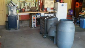 The workbench is clear. The barrels will be cut into pieces for the armor.