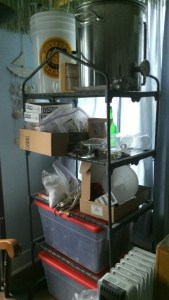 It's a brewing shelf? No, it's a small greenhouse that's been re-purposed.