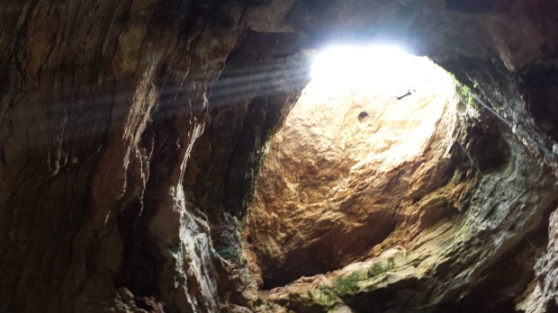 Light beams through the grate.