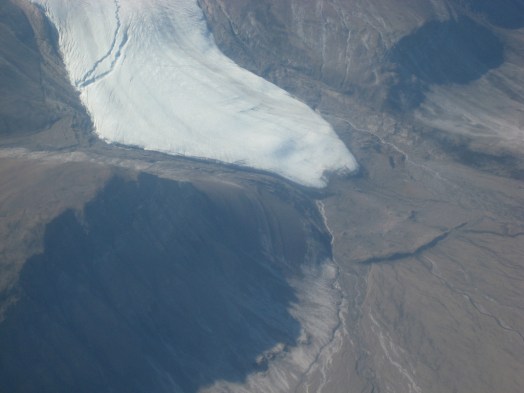 A series of terminal moraines mark where this glacier paused during its retreat to its current position